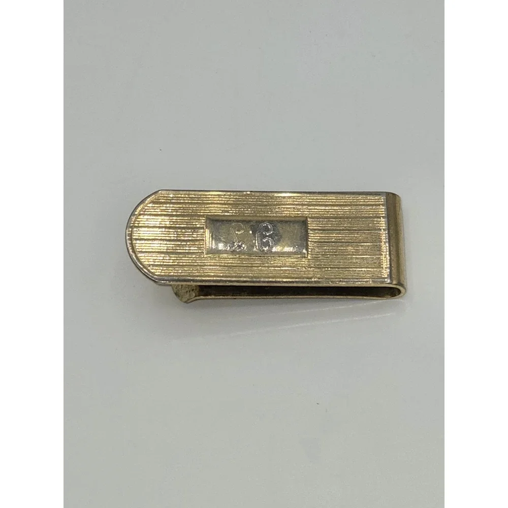 Vintage Gold Tone Money Clip Engraved Initial BS Retro Minimalist‎